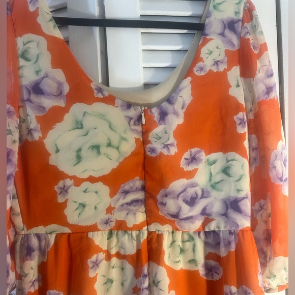 Vibrant Orange Floral Midi Dress - Picture 3 of 4